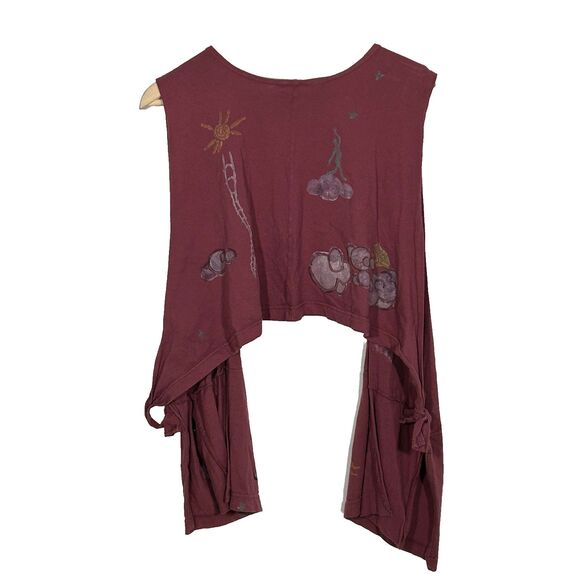 Blue Fish Vest OS Hand Painted Pockets Lagenlook Topper Cotton USA Art Artsy - Picture 1 of 11